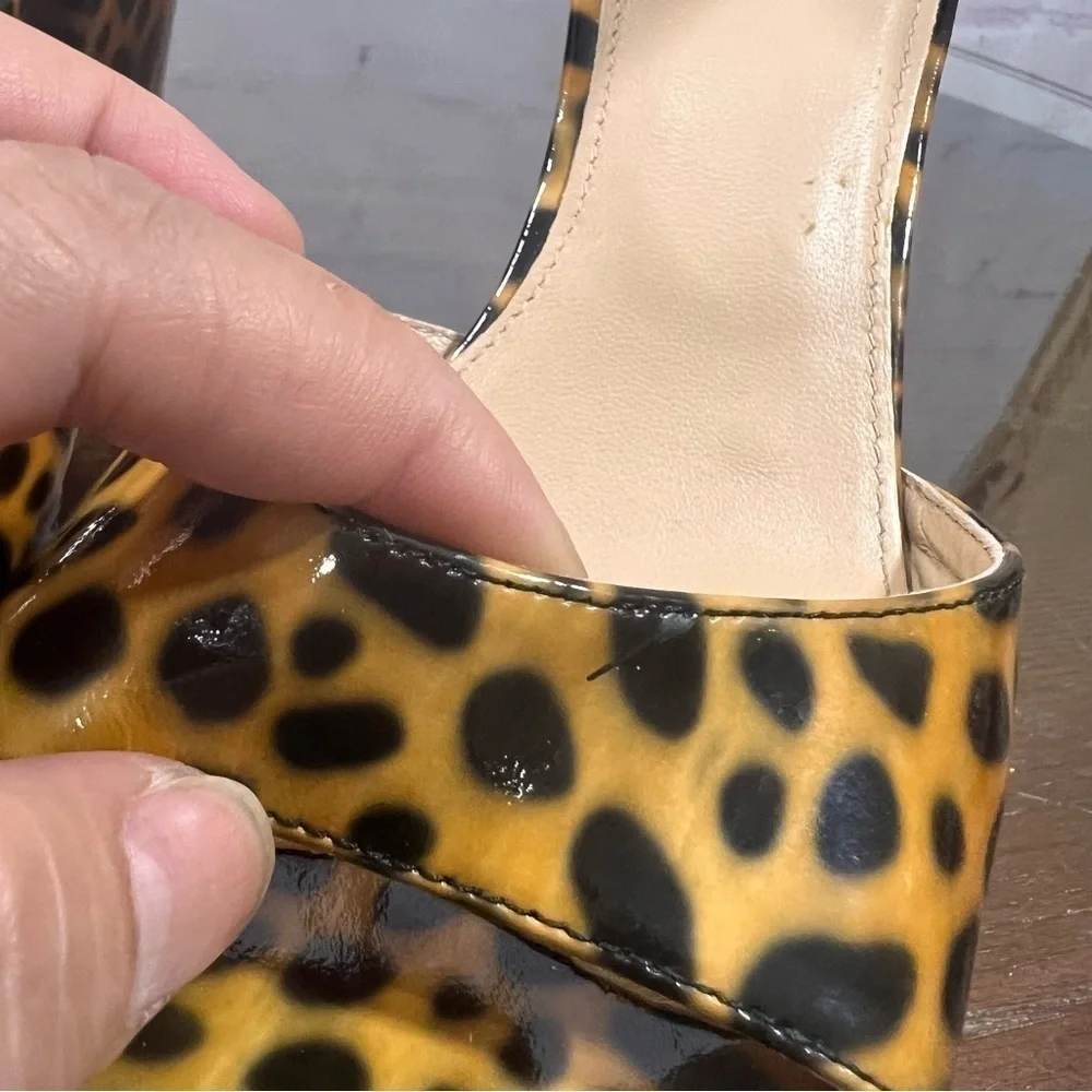 VIA SPIGA leopard print patent leather platform ankle wrap sandals size 7.5 GUC
